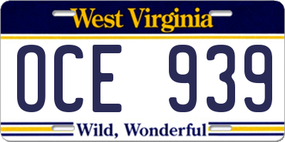 WV license plate OCE939