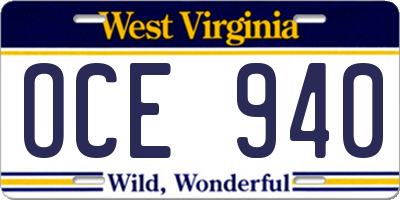 WV license plate OCE940