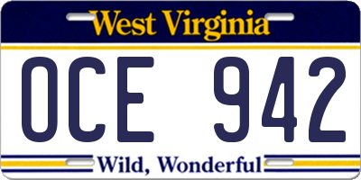 WV license plate OCE942