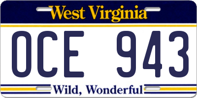 WV license plate OCE943