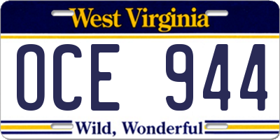 WV license plate OCE944