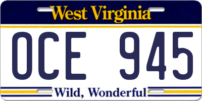 WV license plate OCE945