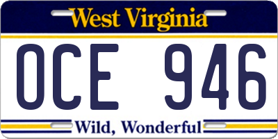 WV license plate OCE946