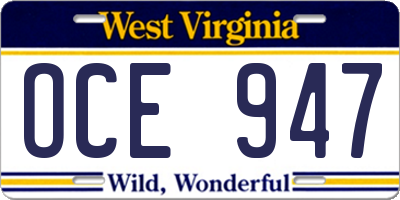 WV license plate OCE947