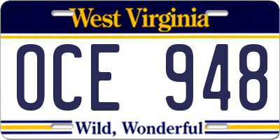 WV license plate OCE948