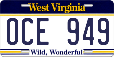 WV license plate OCE949