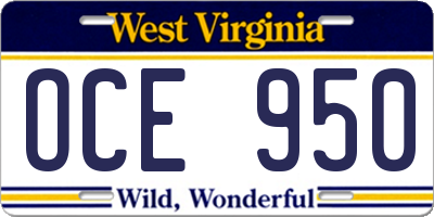 WV license plate OCE950