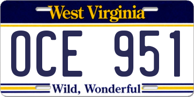 WV license plate OCE951