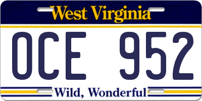 WV license plate OCE952