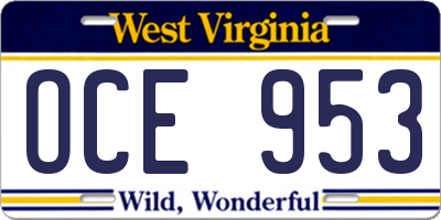 WV license plate OCE953