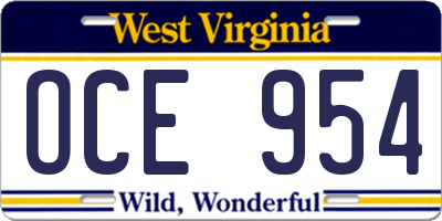 WV license plate OCE954