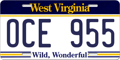 WV license plate OCE955