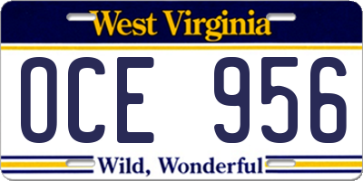 WV license plate OCE956