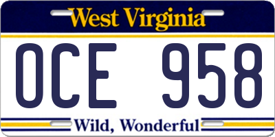 WV license plate OCE958