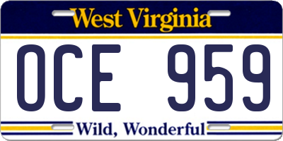WV license plate OCE959