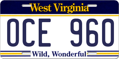 WV license plate OCE960
