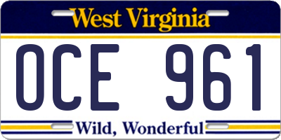 WV license plate OCE961