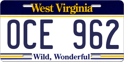 WV license plate OCE962