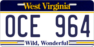 WV license plate OCE964