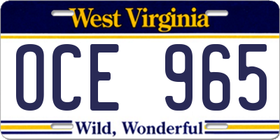 WV license plate OCE965