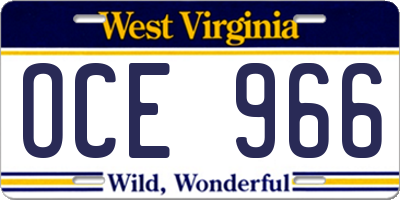 WV license plate OCE966