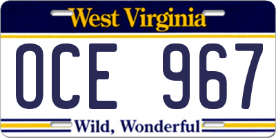 WV license plate OCE967