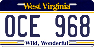 WV license plate OCE968