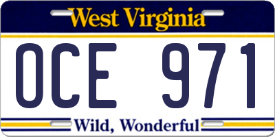 WV license plate OCE971