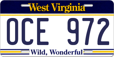 WV license plate OCE972