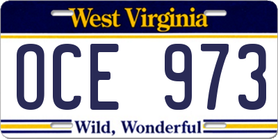 WV license plate OCE973