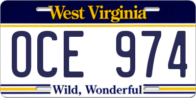 WV license plate OCE974