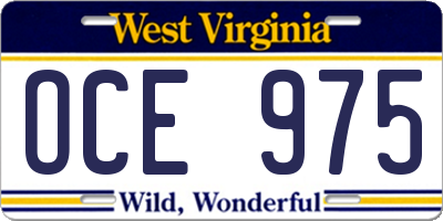 WV license plate OCE975