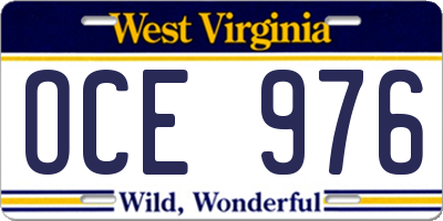 WV license plate OCE976