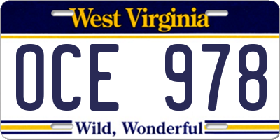 WV license plate OCE978