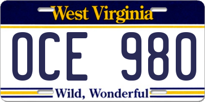 WV license plate OCE980