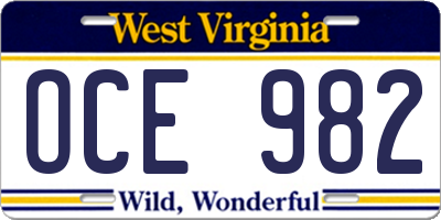 WV license plate OCE982