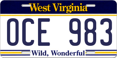 WV license plate OCE983