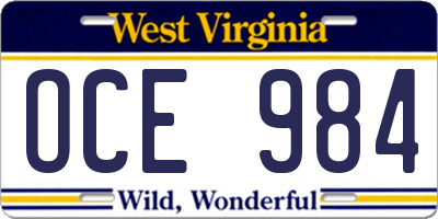 WV license plate OCE984