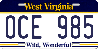 WV license plate OCE985