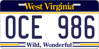 WV license plate OCE986