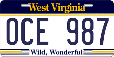 WV license plate OCE987