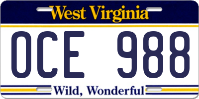 WV license plate OCE988