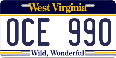 WV license plate OCE990