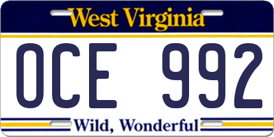 WV license plate OCE992