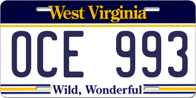 WV license plate OCE993