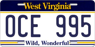 WV license plate OCE995