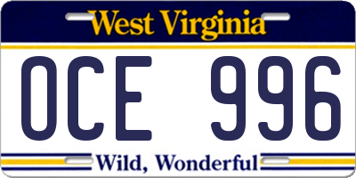 WV license plate OCE996