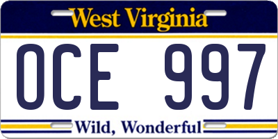 WV license plate OCE997