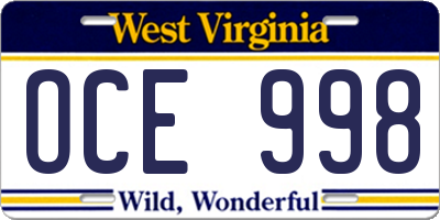WV license plate OCE998