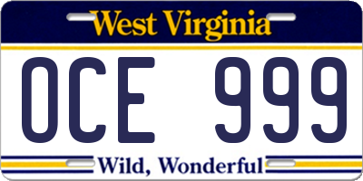 WV license plate OCE999